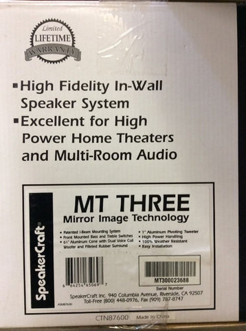 SpeakerCraft MT6 Three MT-IN-Wall Speakers Pair {BRAND NEW}