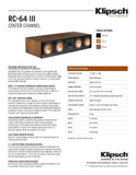 Klipsch RC-64 III Center Channel Speaker - Cherry B-stock
